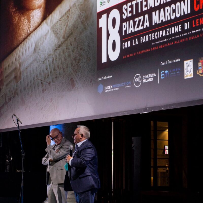 Giuseppe Rossi (Direttore Generale dell’Ospedale di Cremona) e Stefano Bruno Galli (Assessore alla Cultura, regione Lombardia) durante la proiezione del docufilm "A Viso Aperto"