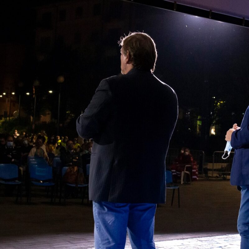 Ambrogio Crespi (regista) e Luigi Crespi (autore), durante la presentazione del docufilm "A Viso Aperto"