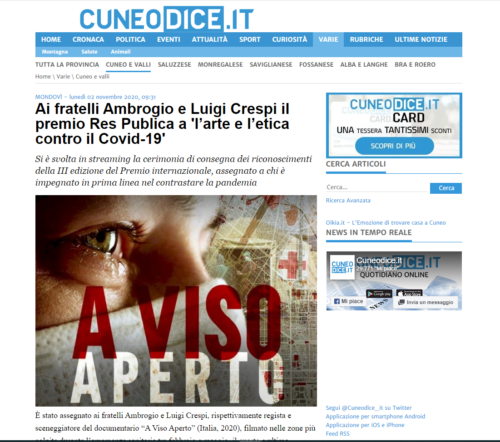 Cuneo Dice: Ai fratelli Ambrogio e Luigi Crespi il premio Res Publica a 'l’arte e l’etica contro il Covid-19'